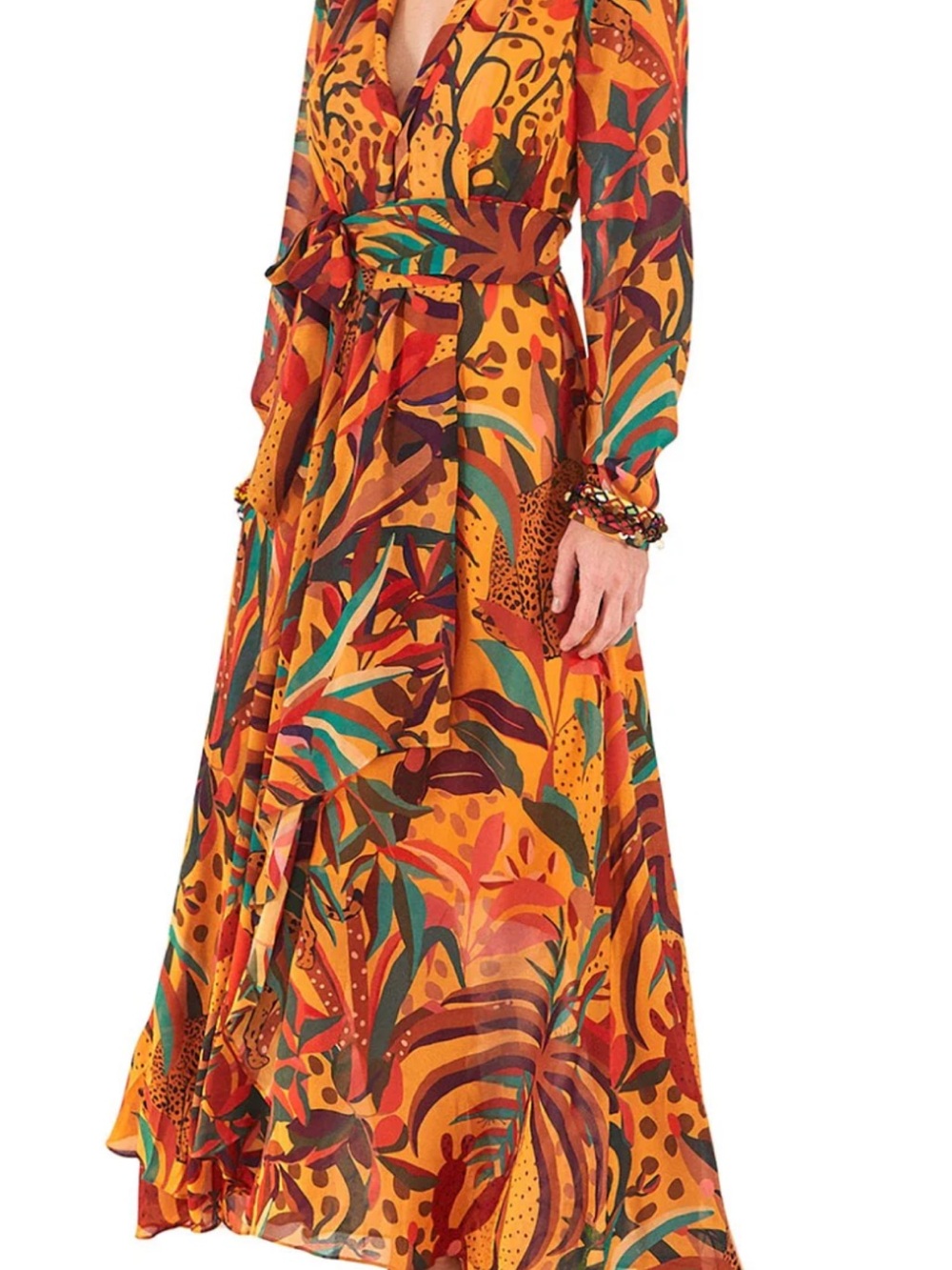 FARM Rio Orange Teal Multicolor Tropical Wrap Maxi Dress